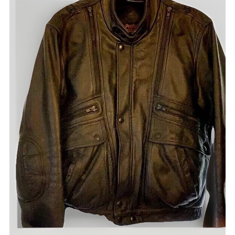 Vintage Men's Black Leather Bomber Jacket Multi Pocket Flight Aviator Coat Med M